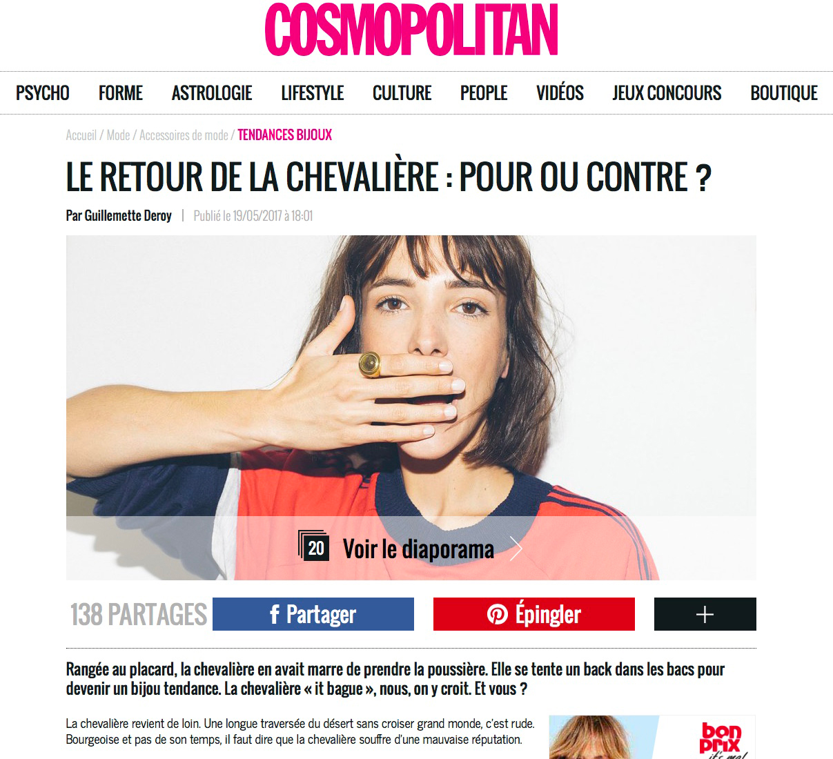 Cosmopolitan parution web Margi Darika.