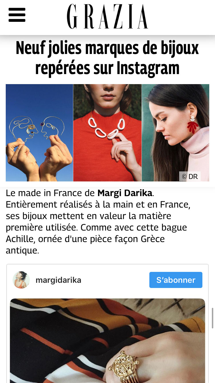 Grazia magazine parution web Margi Darika.
