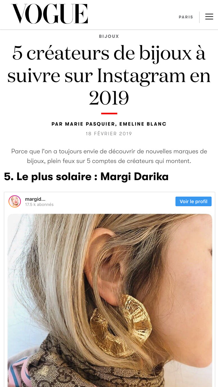 Vogue magazine parution Margi Darika.